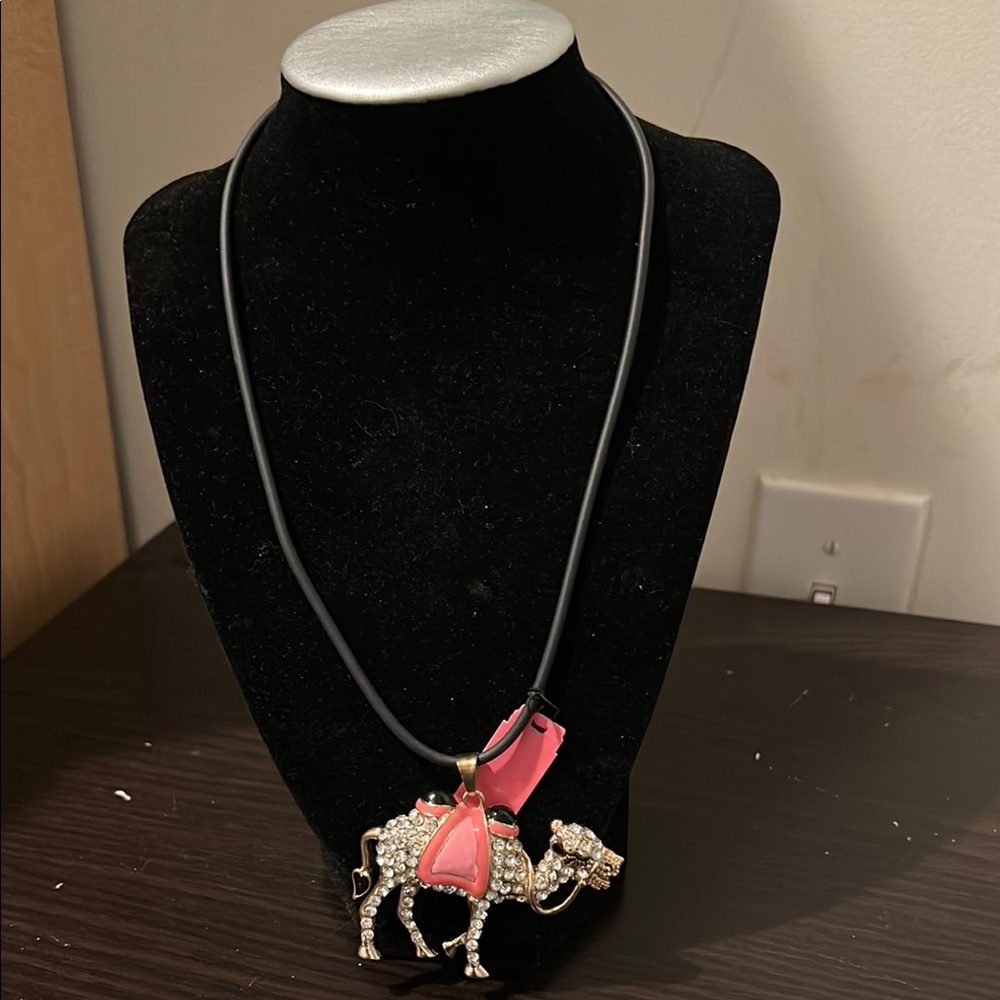 Betsey Johnson Pink and Gold Camel Pendant Necklace